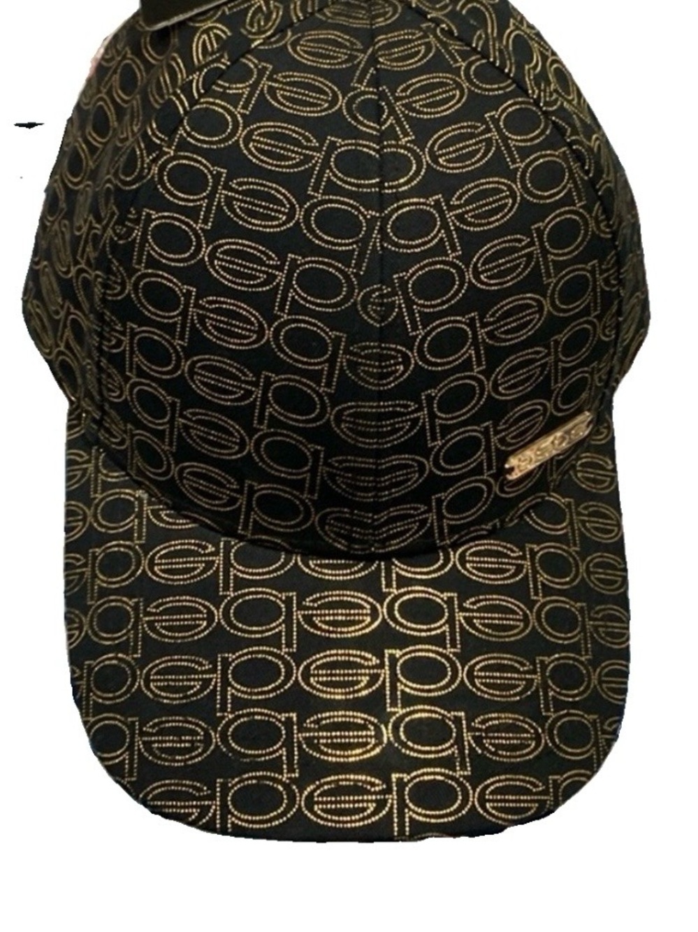 Bebe Women's Baseball Cap Hat Black Gold Monogram Allover Logo Adjustable NWT